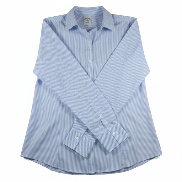 Brooks Brothers Tops - Brooks Brothers 1818 Womens Fitted Blue Striped Shirt 12 Preppy Nautical